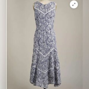 Sundance Marceline Blue and White Patterned Eyelet Midi Dress